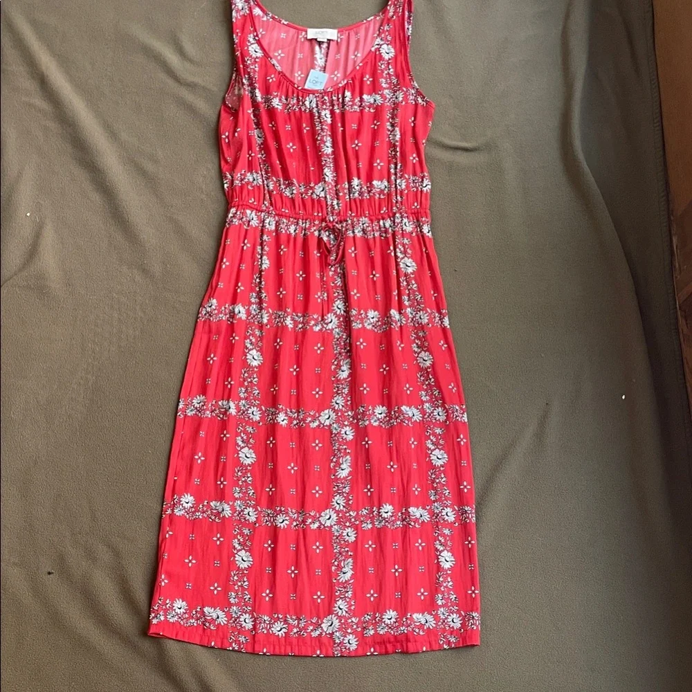 LOFT Red Floral Dress, SP - Picture 1 of 11